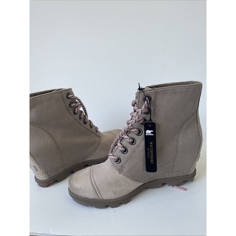 Sorel Joan of Artic Wedge II PDX Women’s 9.5 Taupe Canvas Leather Ankle Boot - Picture 13 of 14
